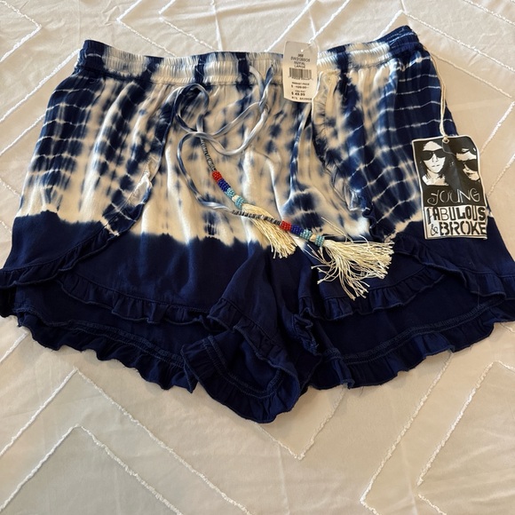 Young Fabulous & Broke Pants - Young Fabulous & Broke High Waist Tie-Dye Shorts - Navy and White